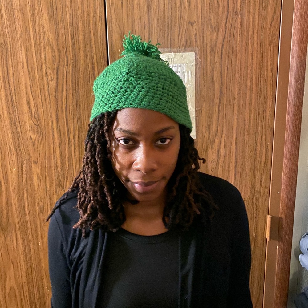 Hand knitted hat by Lydia Fludd